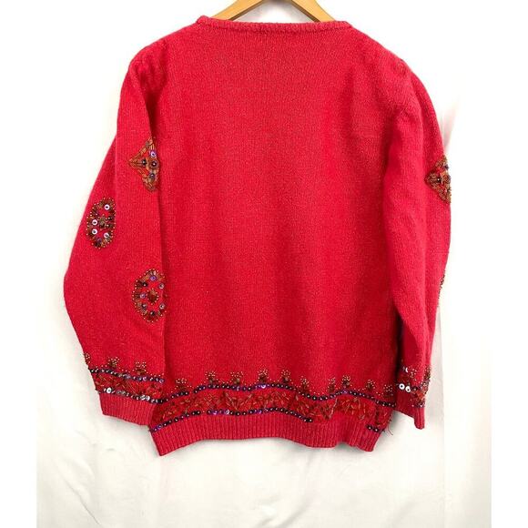 VTG Carducci Silk Angora Sequin Pullover Sweater MEDIUM 1980's Beaded Pink - Picture 2 of 13